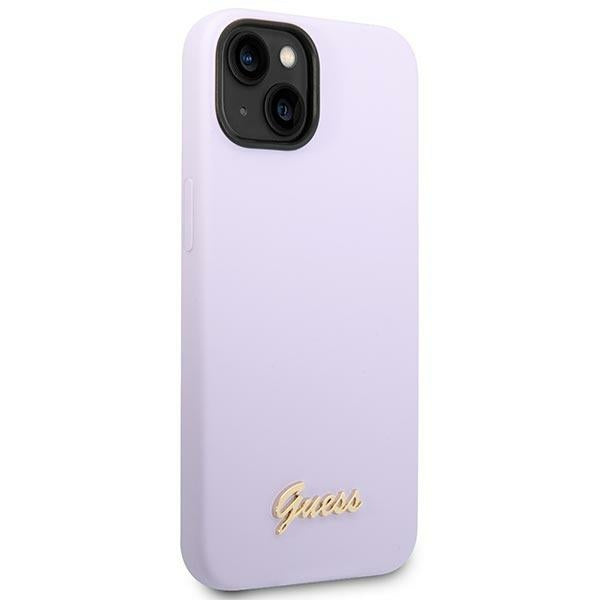 Силиконов калъф Guess Vintage Gold Logo за iPhone 14 / 15 Plus - лилав