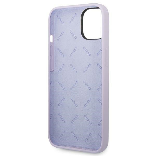 Силиконов калъф Guess Vintage Gold Logo за iPhone 14 / 15 Plus - лилав