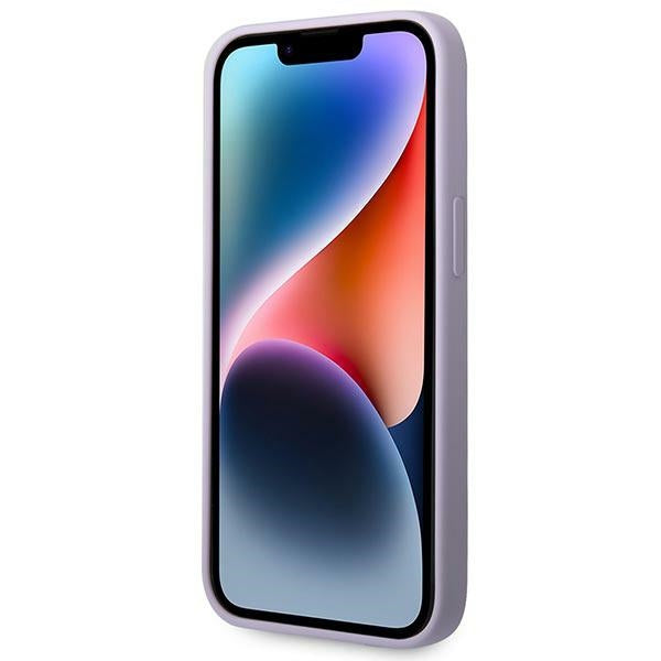 Силиконов калъф Guess Vintage Gold Logo за iPhone 14 / 15 Plus - лилав