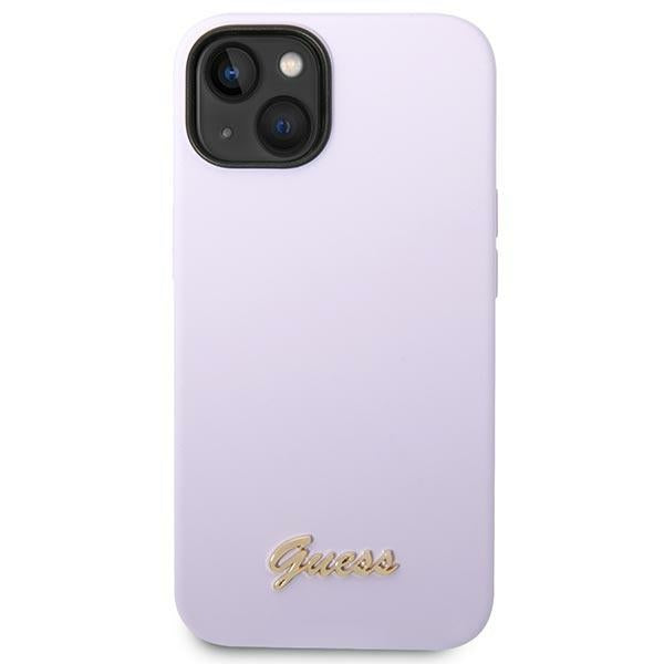 Силиконов калъф Guess Vintage Gold Logo за iPhone 14 / 15 Plus - лилав