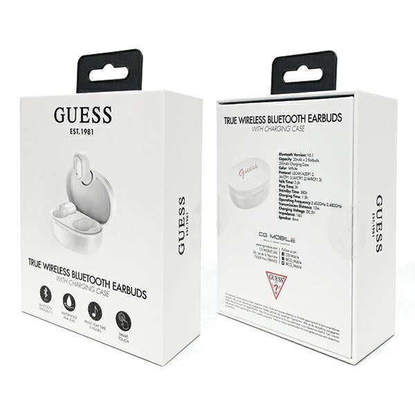 Безжични Bluetooth слушалки Guess GUTWST30WHTWS + Докинг станция - Бели