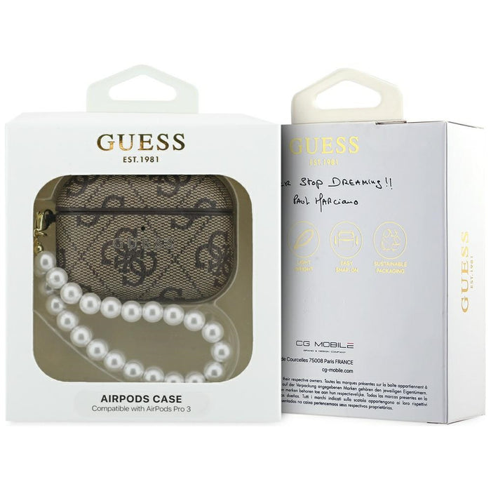 Калъф Guess 4G Pearl Strap за AirPods Pro 3 - кафяв