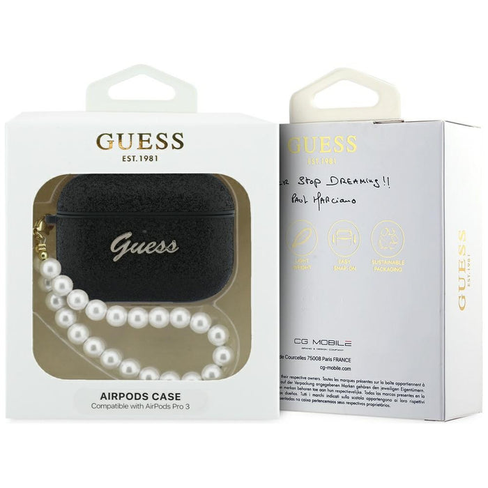Калъф Guess с брокат и перла за AirPods Pro 3 - черен