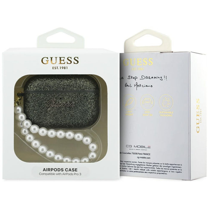 Калъф Guess Glitter Pearl Strap за AirPods Pro 3 - черен и брокат