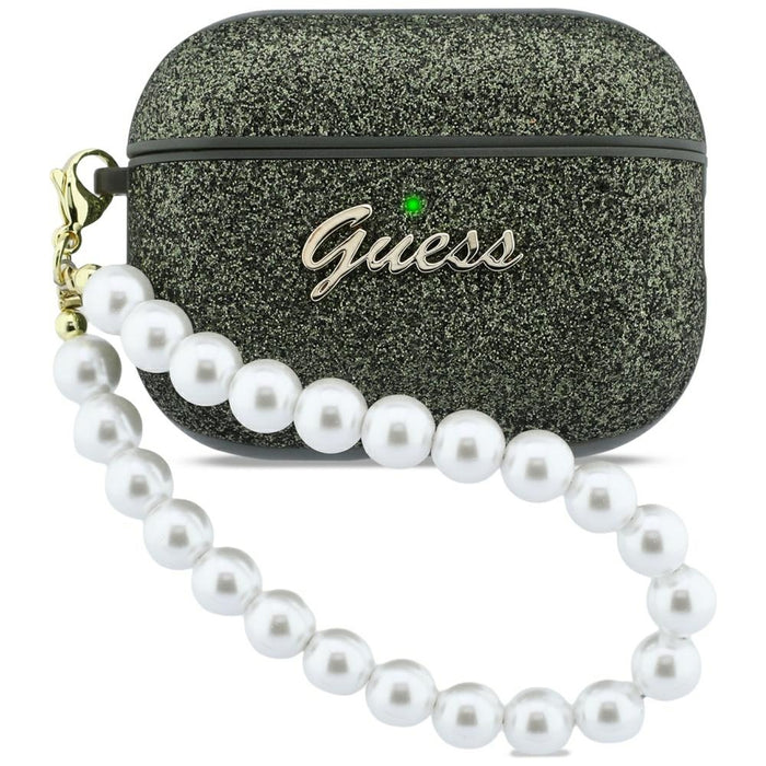 Калъф Guess Glitter Pearl Strap за AirPods Pro 3 - черен и брокат