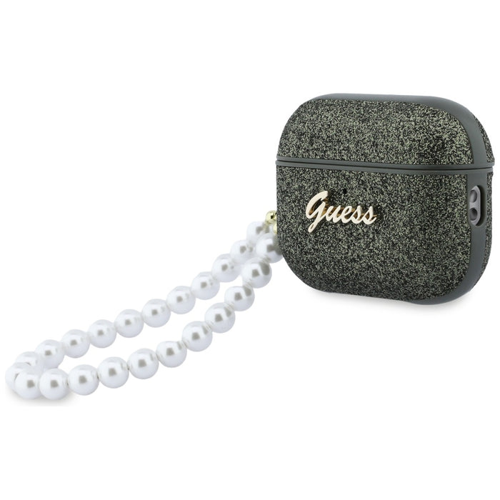 Калъф Guess Glitter Pearl Strap за AirPods Pro 3 - черен и брокат