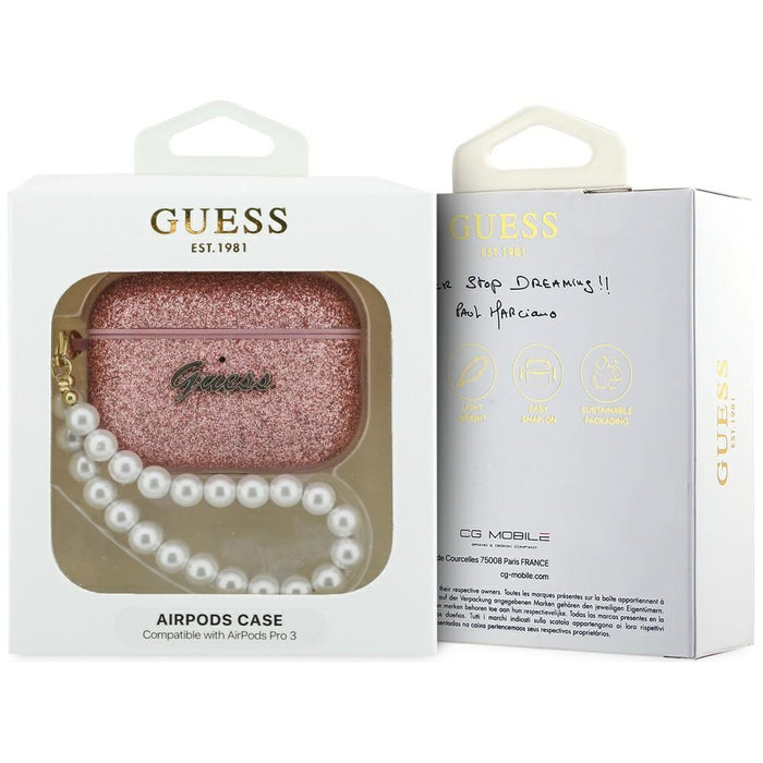 Калъф Guess с брокат и перла за AirPods Pro 3 - розов