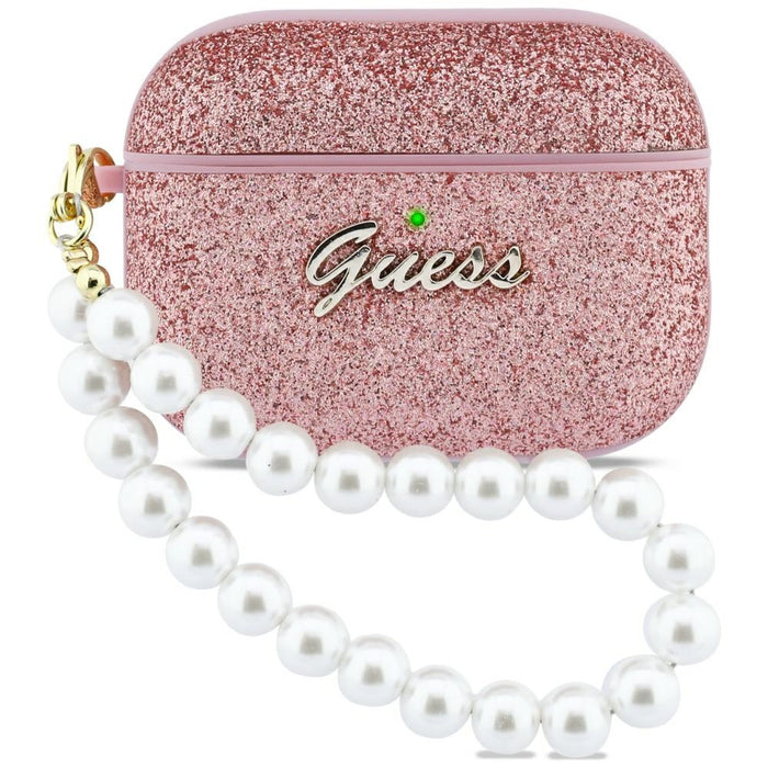 Калъф Guess с брокат и перла за AirPods Pro 3 - розов