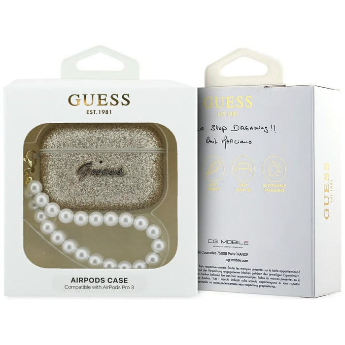 Калъф Guess с брокат и перла за AirPods Pro 3 - златен