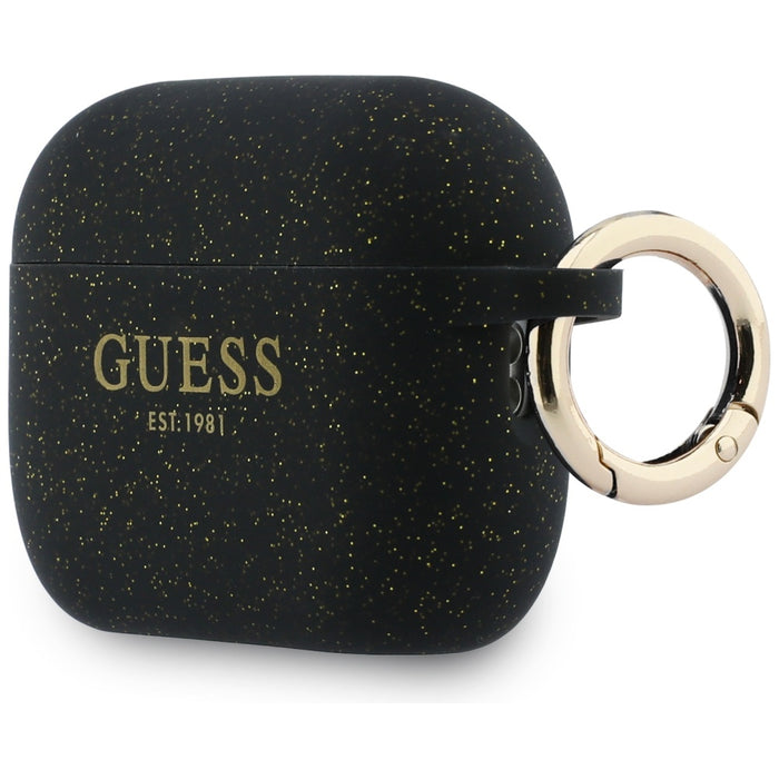Силиконов калъф Guess с брокат и пръстен за AirPods Pro 3 - черен