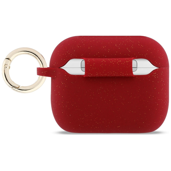 Силиконов калъф Guess с брокат и пръстен за AirPods Pro 3 - червен и брокат