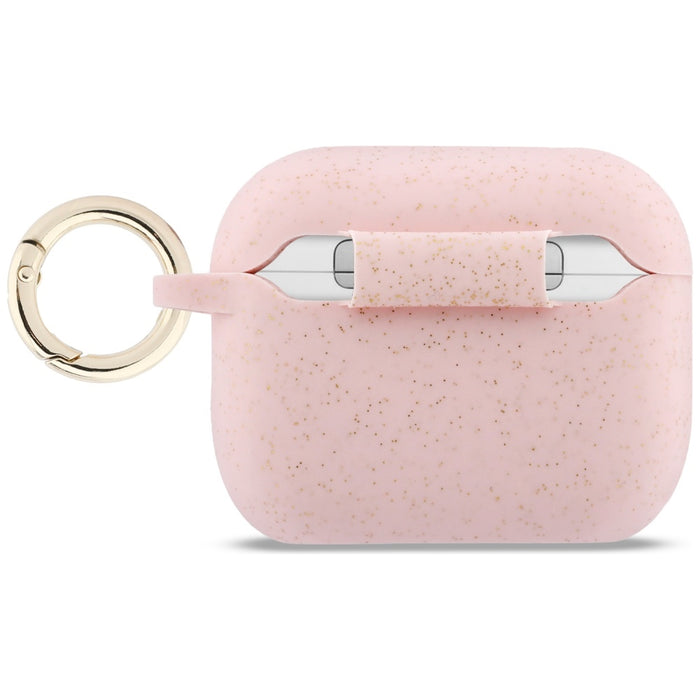 Силиконов калъф Guess с брокат и пръстен за AirPods Pro 3 - розов