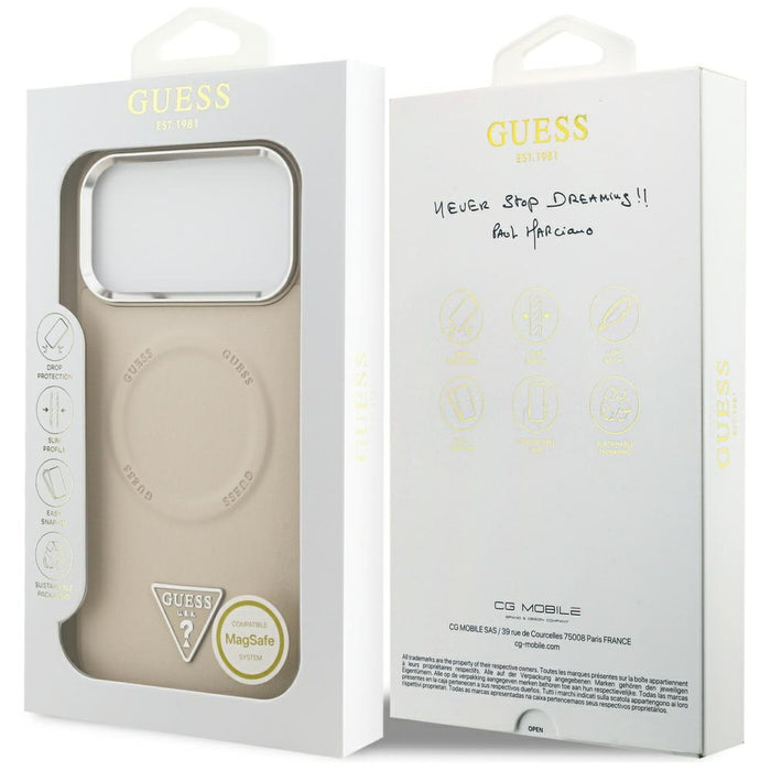Калъф Guess с триъгълно лого MagSafe за iPhone 17 Pro - бежов