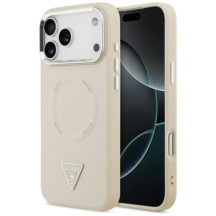 Калъф Guess с триъгълно лого MagSafe за iPhone 17 Pro - бежов