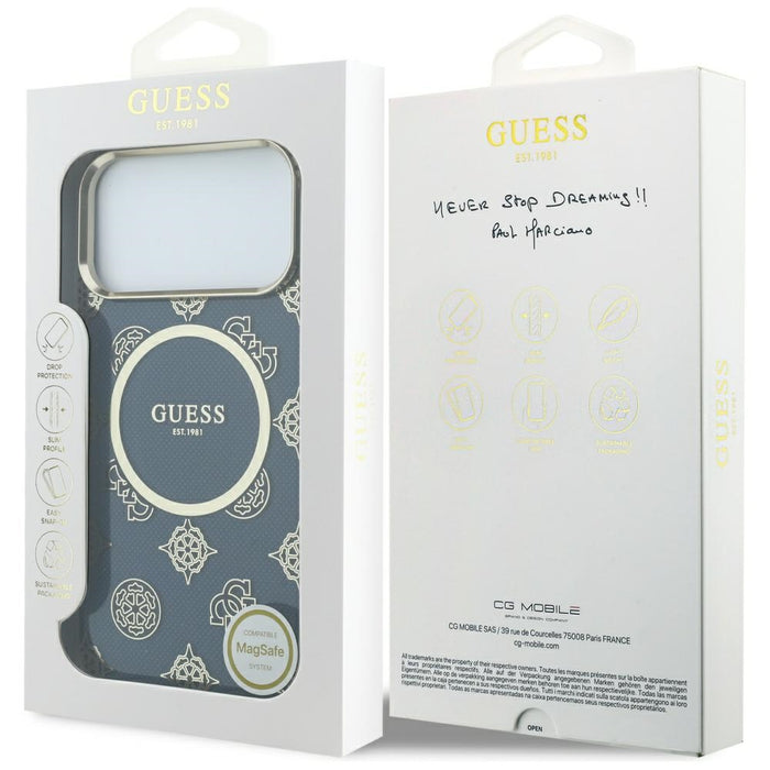 Калъф Guess IML Peony Dot MagSafe за iPhone 17 Pro Max - син