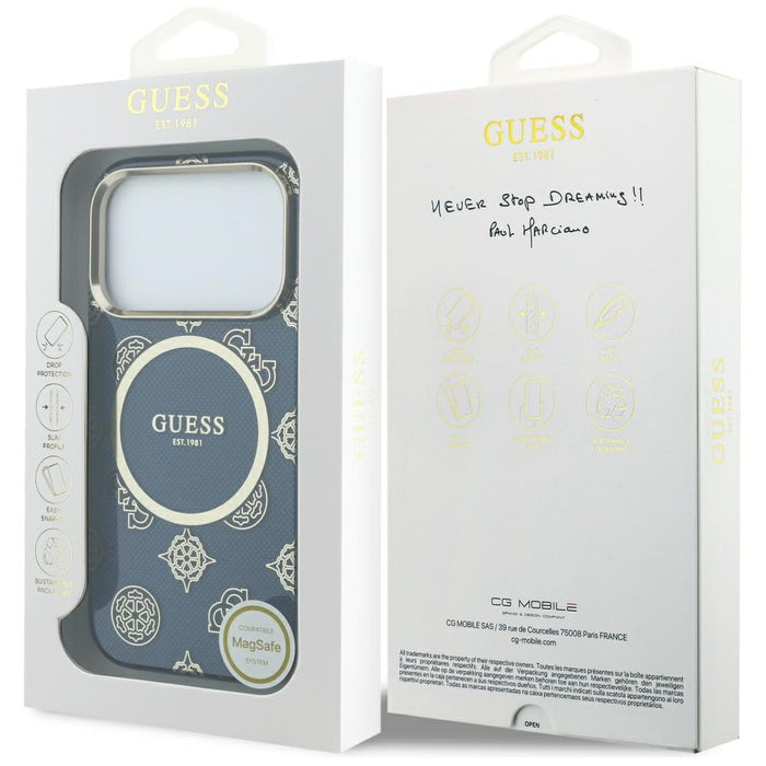 Калъф Guess IML Peony Dot MagSafe за iPhone 17 Pro - син