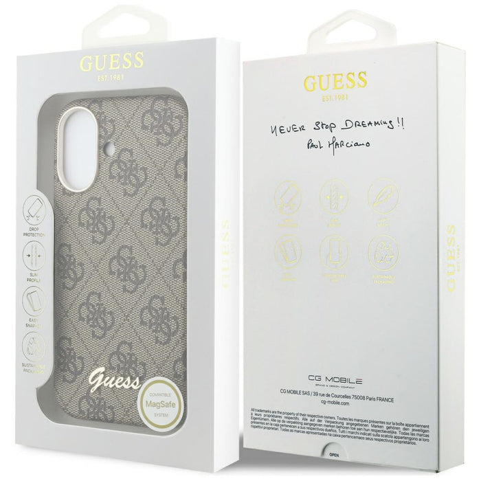 Калъф Guess 4G Script MagSafe за iPhone 17 - кафяв