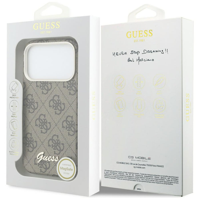 Калъф Guess 4G Script MagSafe за iPhone 17 Pro - кафяв