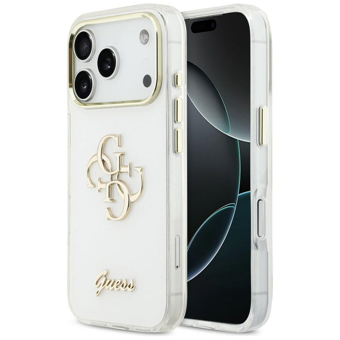 Метален калъф Guess IML 4G Script за iPhone 17 Pro - бял