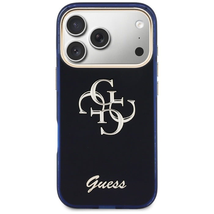 Метален калъф Guess IML 4G Script за iPhone 17 Pro Max - син