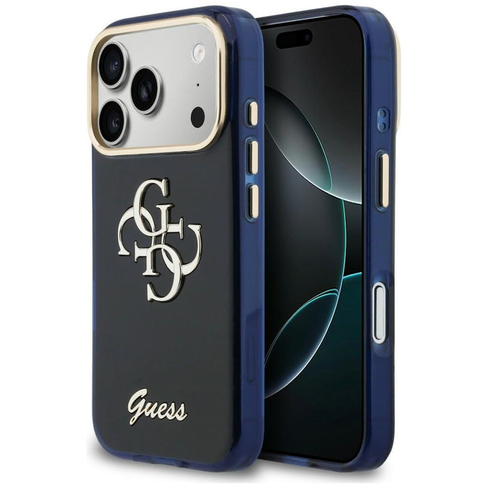 Метален калъф Guess IML 4G Script за iPhone 17 Pro Max - син