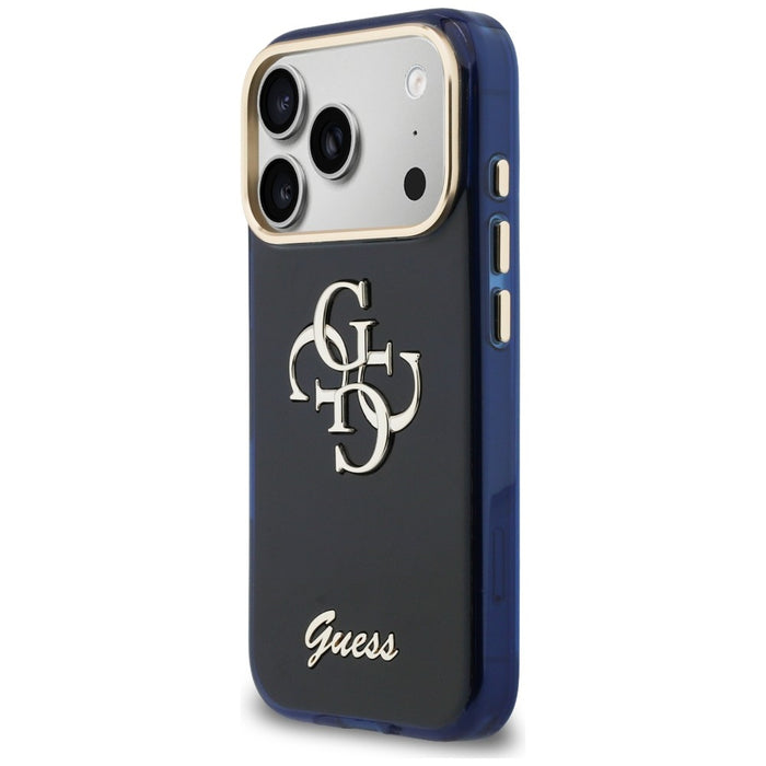 Метален калъф Guess IML 4G Script за iPhone 17 Pro Max - син