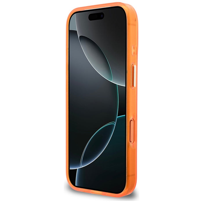 Метален калъф Guess IML 4G Script за iPhone 17 Pro Max - оранжев