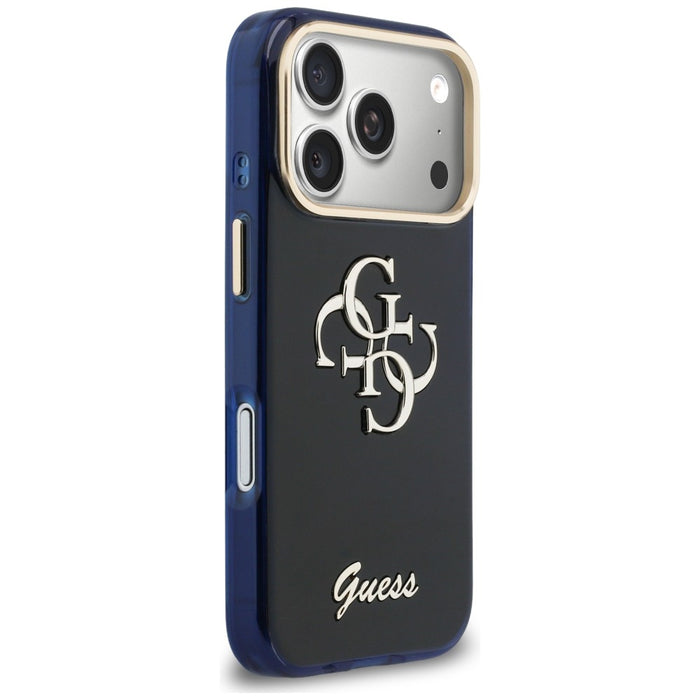 Метален калъф Guess IML 4G Script за iPhone 17 Pro - син