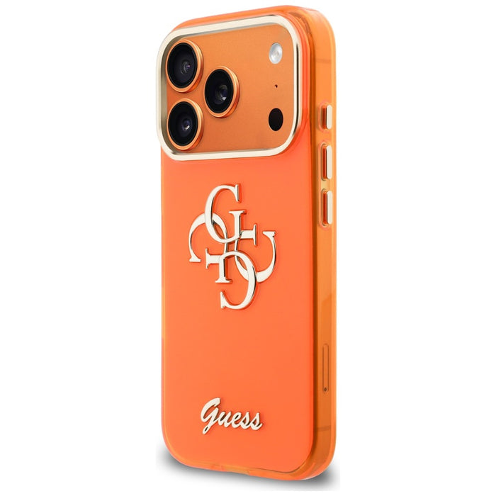 Метален калъф Guess IML 4G Script за iPhone 17 Pro - оранжев