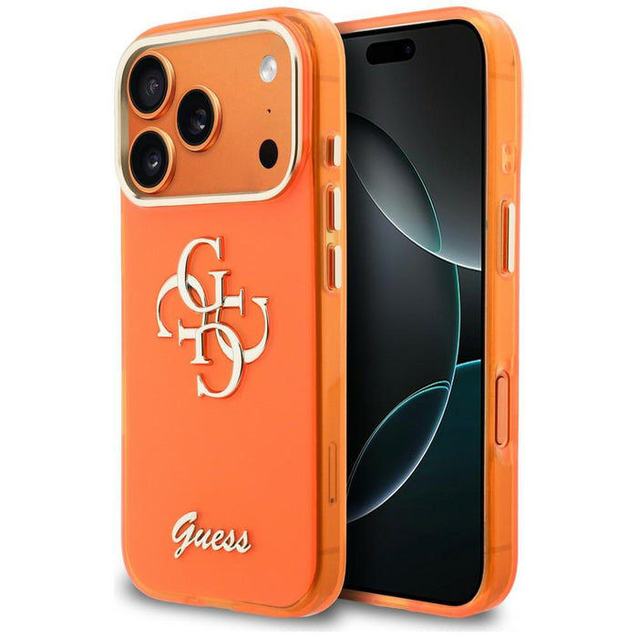 Метален калъф Guess IML 4G Script за iPhone 17 Pro - оранжев