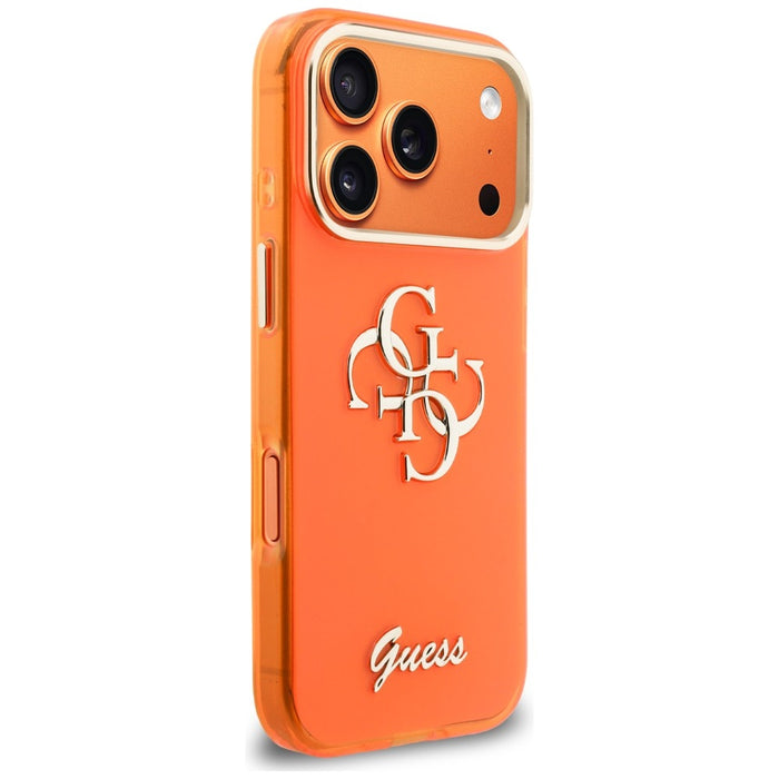 Метален калъф Guess IML 4G Script за iPhone 17 Pro - оранжев
