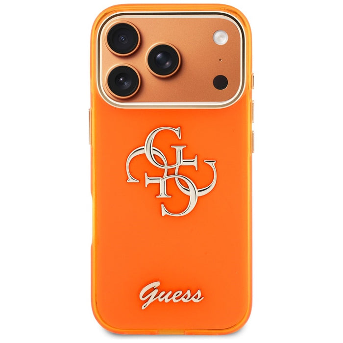 Метален калъф Guess IML 4G Script за iPhone 17 Pro - оранжев