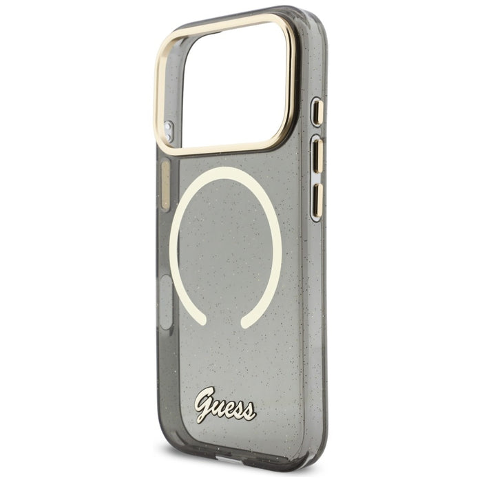 Калъф Guess IML Glitters Script Strap MagSafe за iPhone 17 Pro - черен