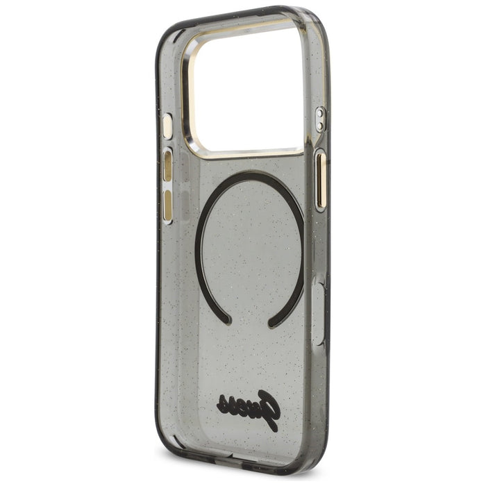 Калъф Guess IML Glitters Script Strap MagSafe за iPhone 17 Pro - черен