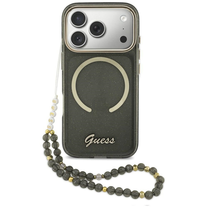 Калъф Guess IML Glitters Script Strap MagSafe за iPhone 17 Pro - черен