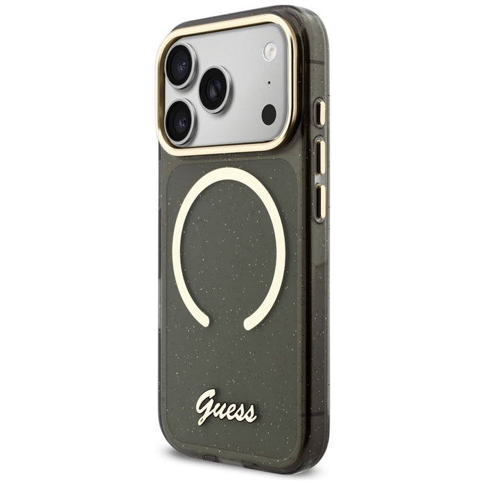 Калъф Guess IML Glitters Script Strap MagSafe за iPhone 17 Pro - черен