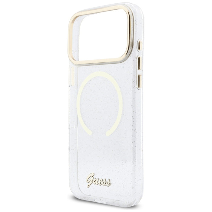 Калъф Guess IML Glitters Script Strap MagSafe за iPhone 17 Pro Max - прозрачен