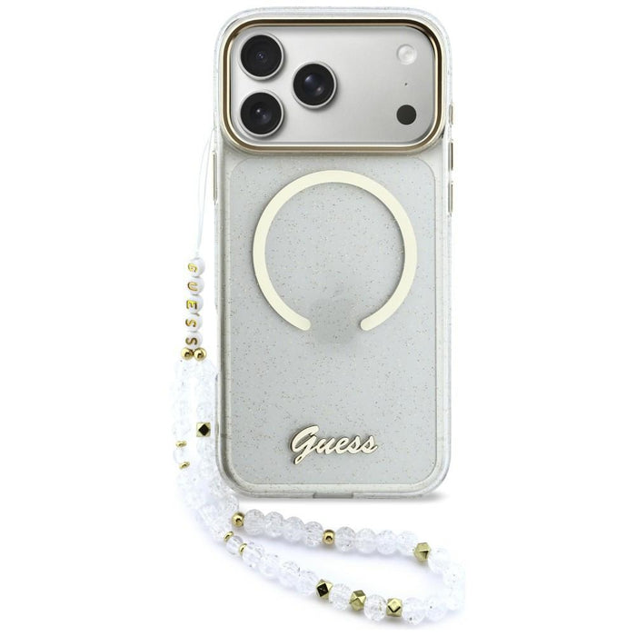 Калъф Guess IML Glitters Script Strap MagSafe за iPhone 17 Pro Max - прозрачен