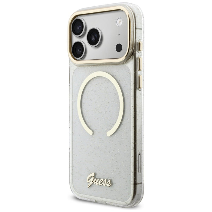 Калъф Guess IML Glitters Script Strap MagSafe за iPhone 17 Pro Max - прозрачен