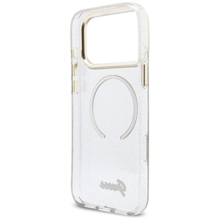 Калъф Guess IML Glitters Script Strap MagSafe за iPhone 17 Pro Max - прозрачен