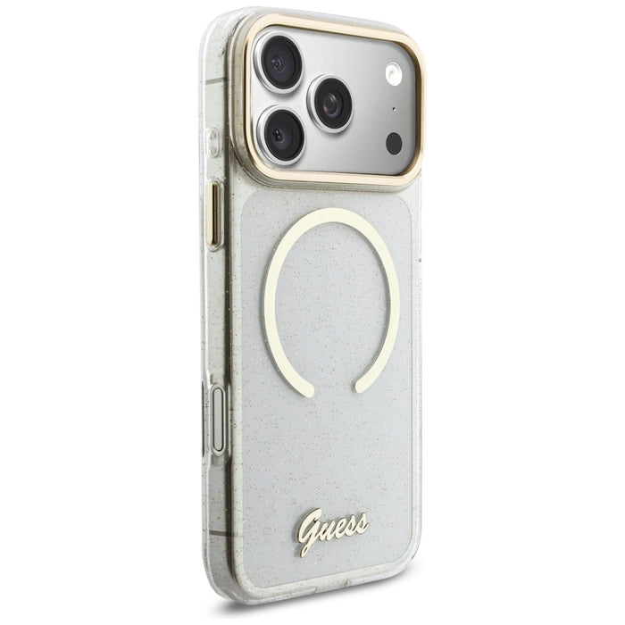 Калъф Guess IML Glitters Script Strap MagSafe за iPhone 17 Pro Max - прозрачен