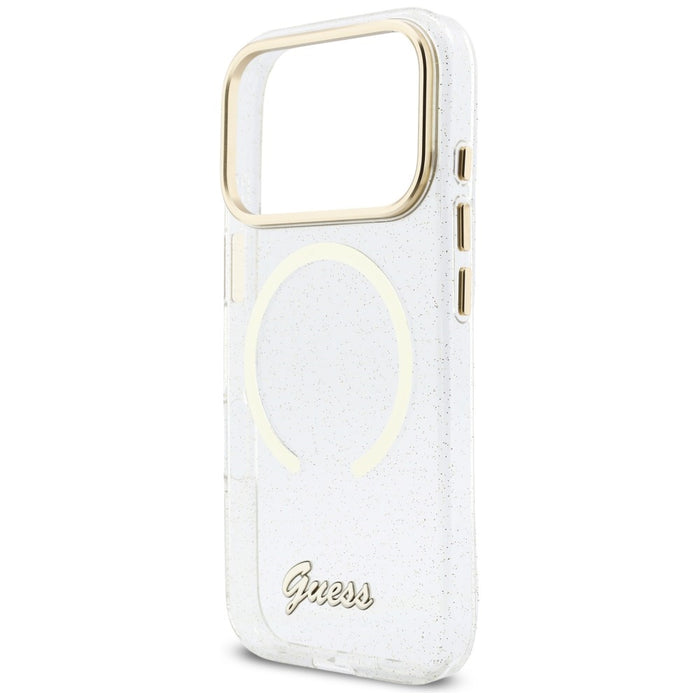 Калъф Guess IML Glitters Script Strap MagSafe за iPhone 17 Pro - прозрачен