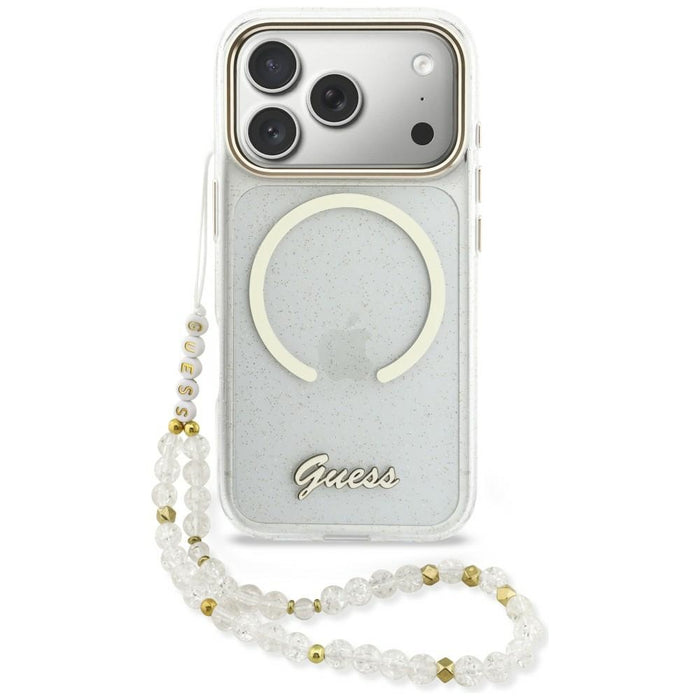 Калъф Guess IML Glitters Script Strap MagSafe за iPhone 17 Pro - прозрачен