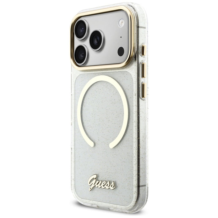Калъф Guess IML Glitters Script Strap MagSafe за iPhone 17 Pro - прозрачен