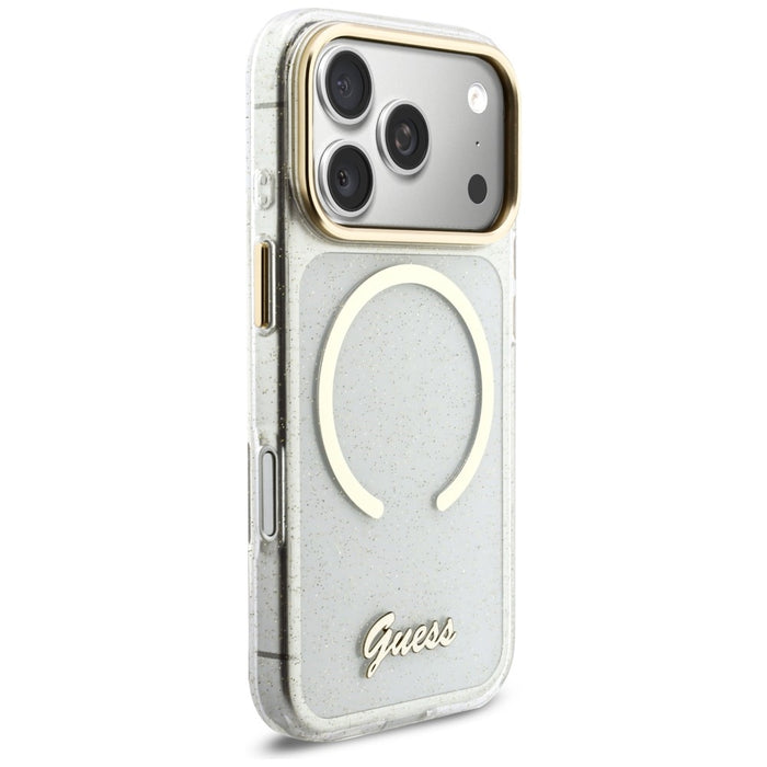 Калъф Guess IML Glitters Script Strap MagSafe за iPhone 17 Pro - прозрачен