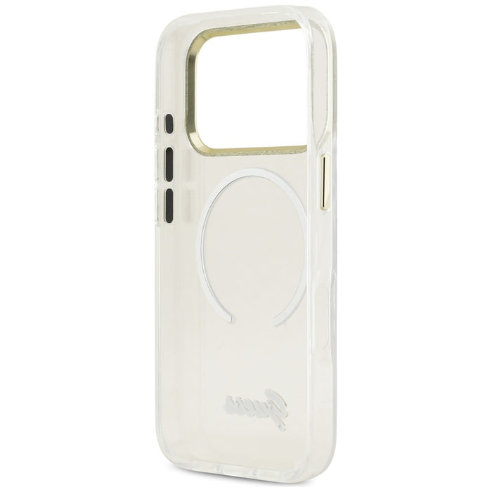 Калъф Guess IML Gradient Script Metal MagSafe за iPhone 17 Pro Max - бял