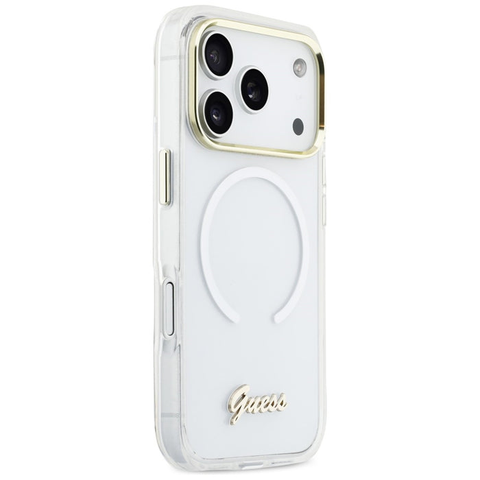 Калъф Guess IML Gradient Script Metal MagSafe за iPhone 17 Pro Max - бял