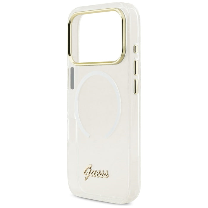 Калъф Guess IML Gradient Script Metal MagSafe за iPhone 17 Pro Max - бял