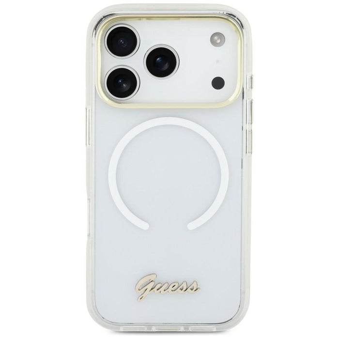 Метален калъф Guess IML Gradient Script MagSafe за iPhone Air - бял