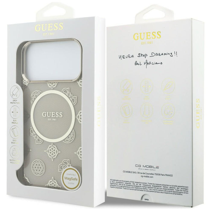 Калъф Guess IML Peony Dot MagSafe за iPhone 17 Pro Max - бежов